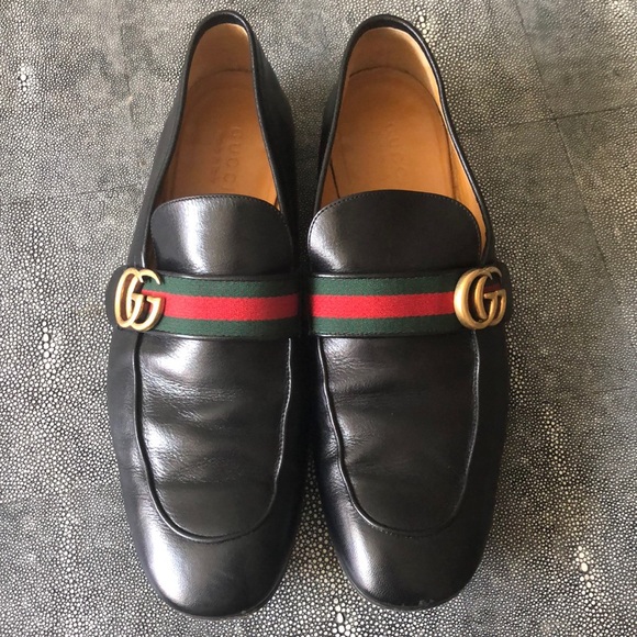 Gucci Mens Leather Loafer With Gg Web 